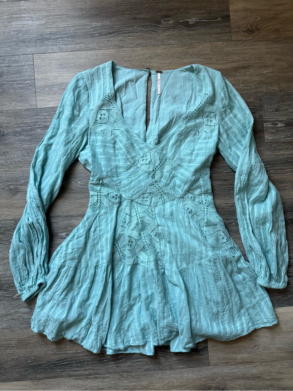 Free People Teal V-Neck Long-Sleeve mini Dress sz S